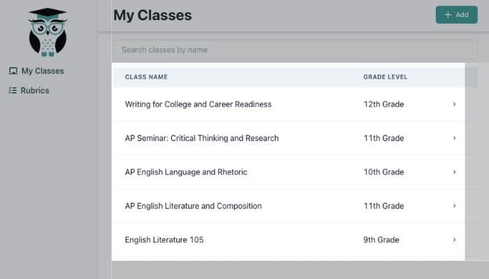 Assignments Organized by Classes